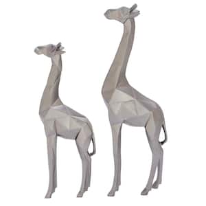 Silver Polystone Giraffe Sculpture (Set of 2)