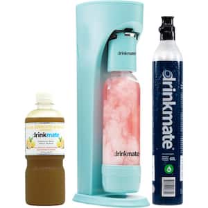 Artic Blue Sparkling Water and Soda Maker Machine Sparkle Up Bundle with 1 60L CO2 Cartridges and 1 Lemonade Syrup