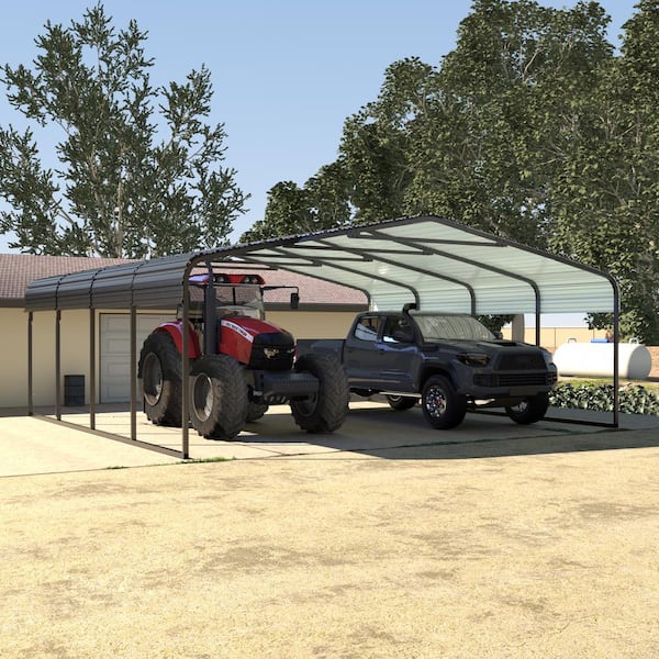 VEIKOUS 20 ft. W x 20 ft. D Carport Galvanized Steel Car Canopy and Shelter, Gray