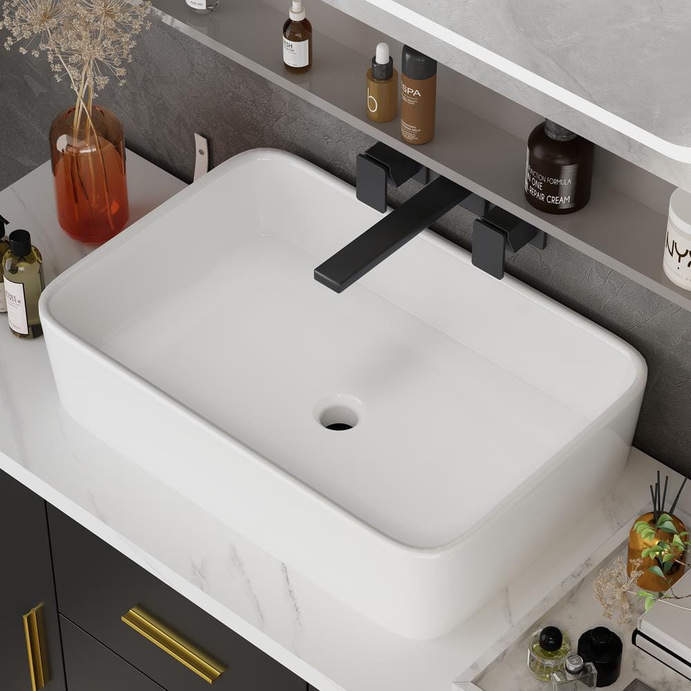 FUFU&GAGA 23.6 in. W x 15.7 in. D Resin Vanity Top in White Countertop ...