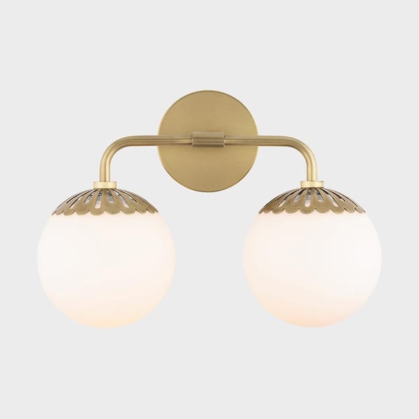 Mitzi by Hudson Valley Lighting Paige 2-Light Aged Brass Bath Light with Opal Glossy Glass Shade