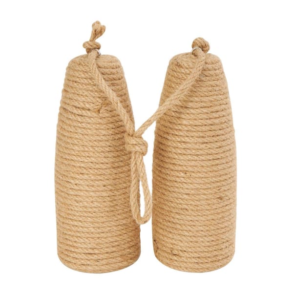 Brown Jute Rope Handmade Coiled Rope Buoy Sculpture with Joined Hanging Handle (Set of 2)