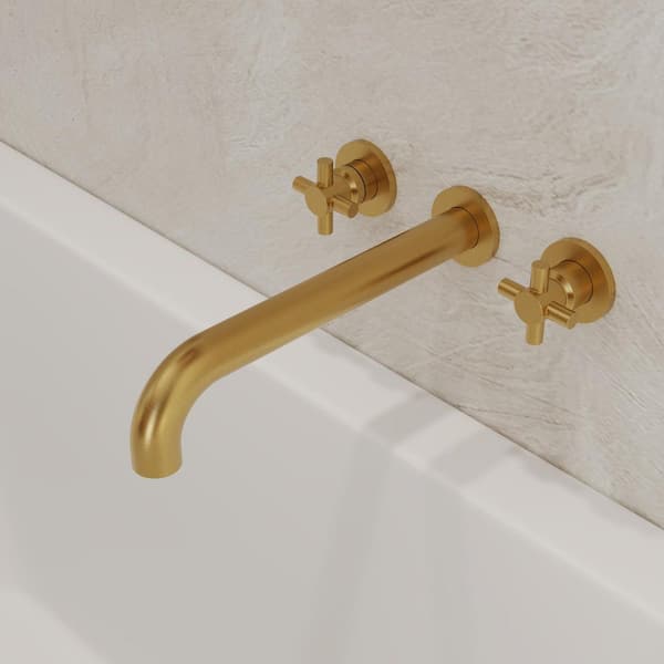 EVERSTEIN Vintage 2-Handle Wall Mount Roman Tub Faucet in Brush Gold (Valve Included)