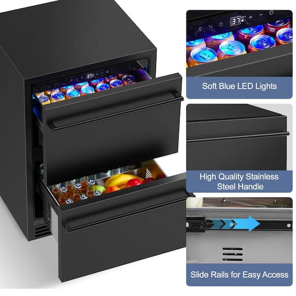 23.42 in. 215-Can Dual Drawer Zone Beverage Cooler with 2-Movable Casters Outdoor Beer Fridge 4.9 cu. ft. in Black