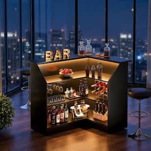 BYBLIGHT Kearsten 43.5 in. Wooden Bar Table with 5 Muti-Bottle
