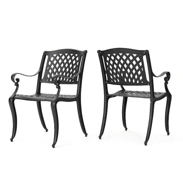 Noble House Hallandale Black 2-Pack Aluminum Outdoor Dining Chair