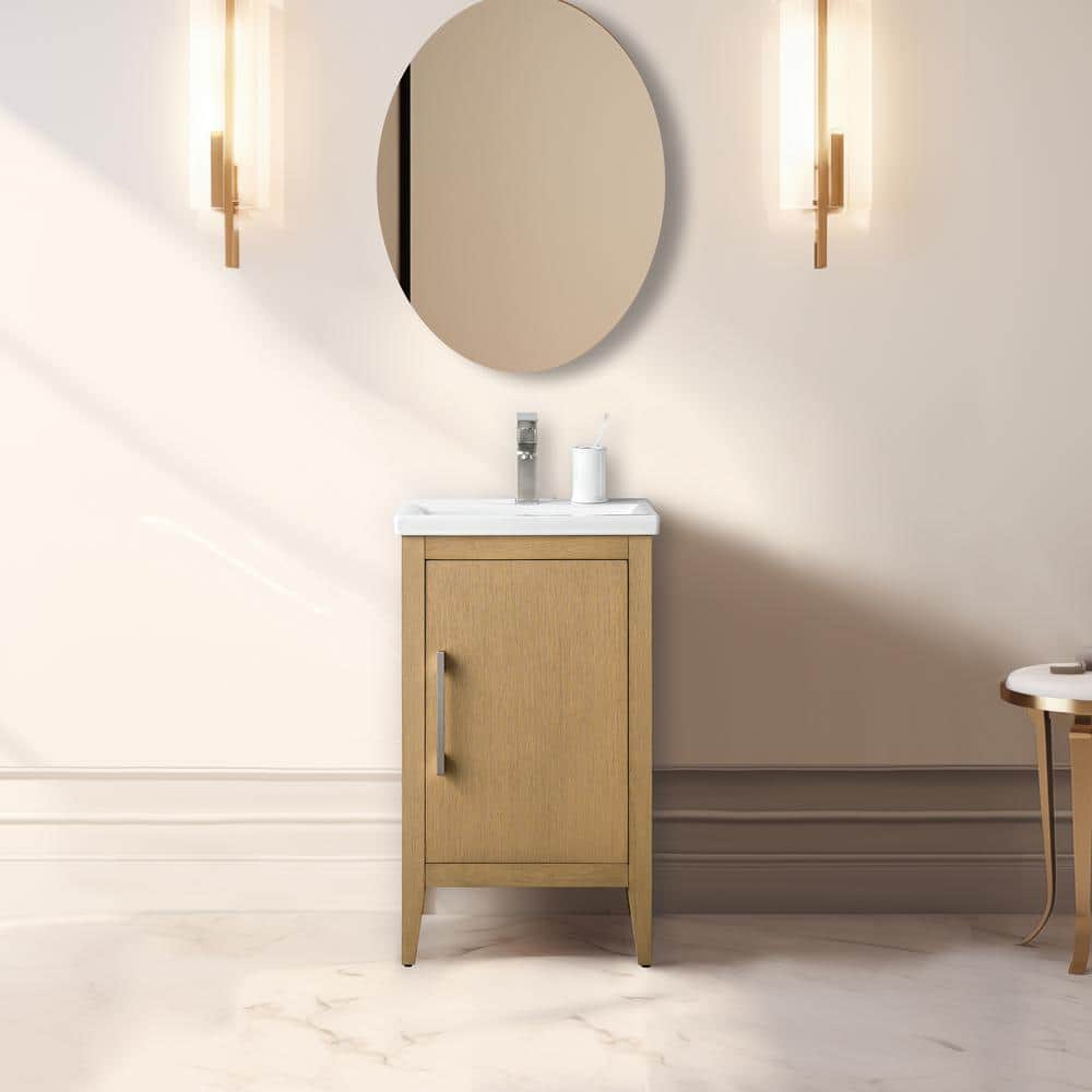 20'' Natural Oak Single Bathroom Vanity with Ceramic Top