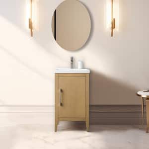 20 in. W x 15.8 in D x 34 in. H Single Sink Bathroom Vanity Cabinet in Natural Oak with Ceramic Top in White