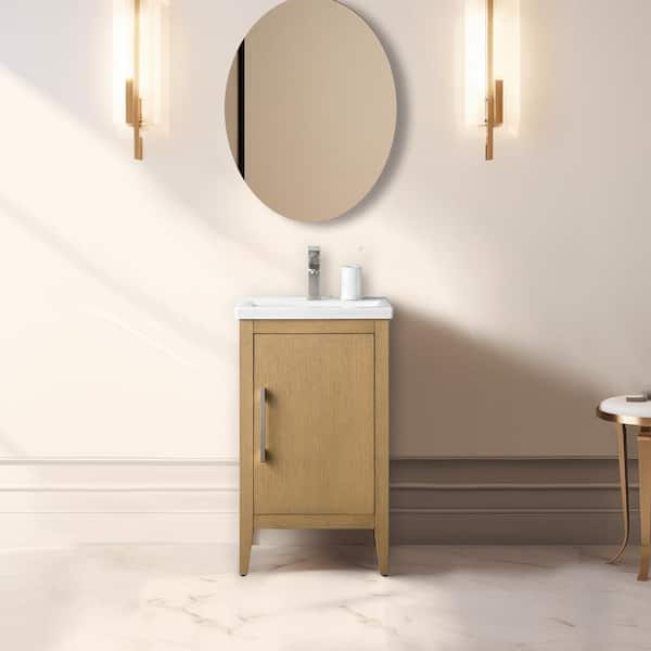Vanity Art 20 in. W x 15.8 in D x 34 in. H Single Sink Bathroom Vanity Cabinet in Natural Oak with Ceramic Top in White