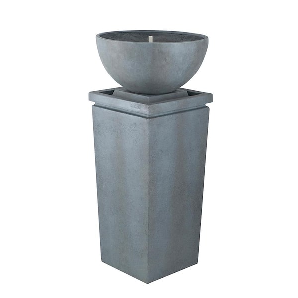 44.5 in. Polyresin Gray Zen Bowl Water Fountain, Outdoor Bird Feeder, Bath Fountains for Garden Lawn Backyard Porch