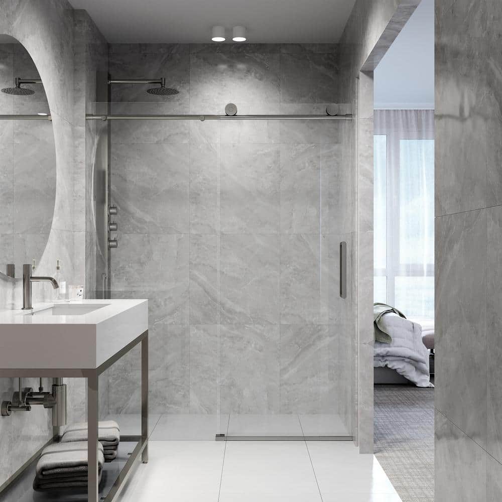 Elan 68-72" Stainless Steel Frameless Sliding Shower Door with Clear Glass