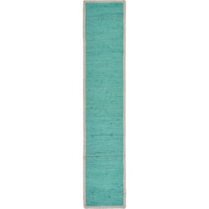 Bordered Turquoise 16 in. W x 80 in. L Woven Solid Cotton Table Runner