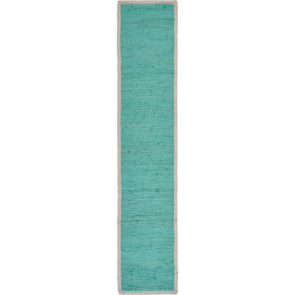 Bordered Turquoise 16 in. W x 80 in. L Woven Solid Cotton Table Runner