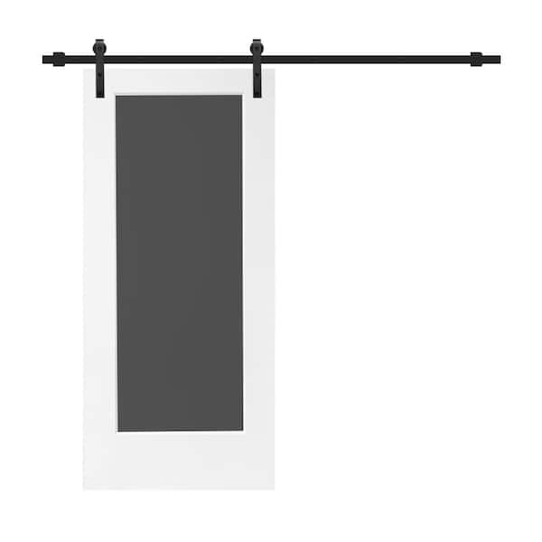 CALHOME Chalkboard Series 36 in. x 80 in. Black Stained Composite MDF 1 Panel Interior Sliding Barn Door with Hardware Kit