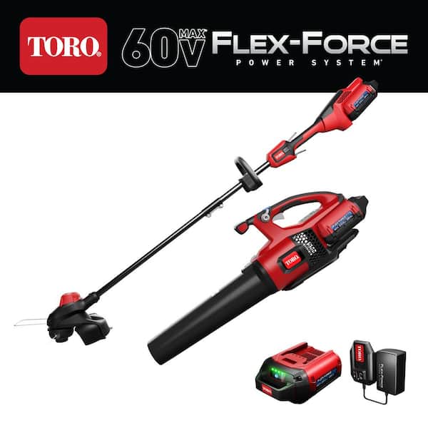 Toro 60V Max Lithium-Ion Cordless String Trimmer and Leaf Blower Combo Kit (2-Tool), 2.0 Ah Battery and Charger Included