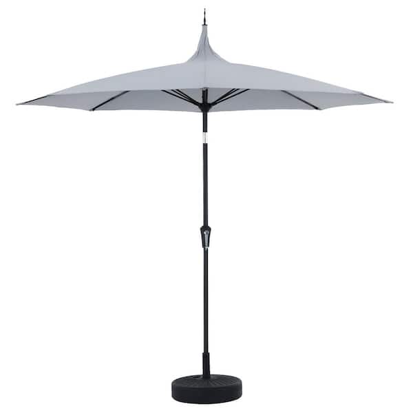 Merra 9 ft. Wide Crank Handle Market Patio Umbrella with Pagoda Tip in Gray