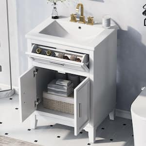 24 in. W Single Sink Freestanding Bath Vanity in White with White Ceramic Top and 1-Flip Drawer