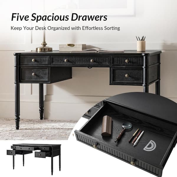 JAYDEN CREATION Roland 55 in. Rectangular Black Desk with Charging