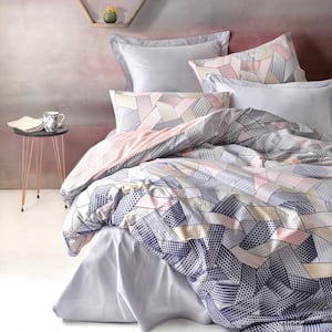Blush in Gray Duvet Cover Set, Queen Size Duvet Cover, 1-Duvet Cover, 1-Fitted Sheet and 2-Pillowcases