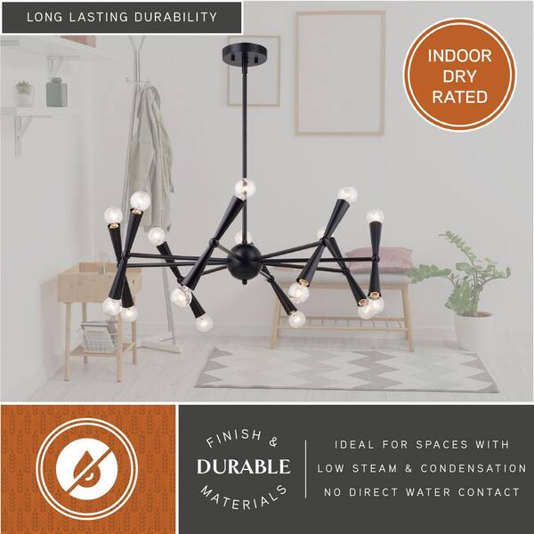 VAXCEL Drake 16-Light 29 in. Wide Matte Black Mid-Century Modern