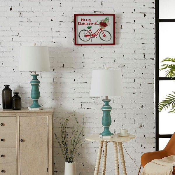 Maxax Dallas 27 in. Green Coastal Dimmable Resin Bedroom Living Room Bedside Desk Nightstand Table Lamps (Set of 2)