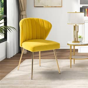 Luna Yellow Velvet 20 in.W x 19.5 in.D x 29 in.H Tufted Wingback Side Chair with Metal Legs