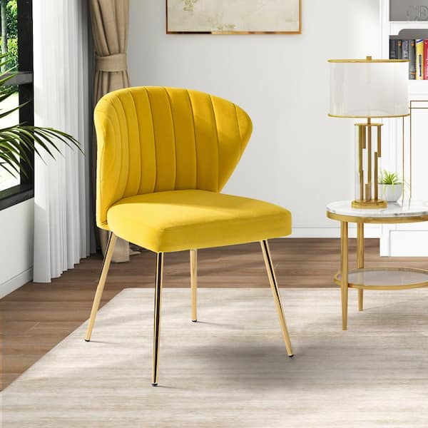 JAYDEN CREATION Luna Yellow Velvet 20 in.W x 19.5 in.D x 29 in.H Tufted Wingback Side Chair with Metal Legs