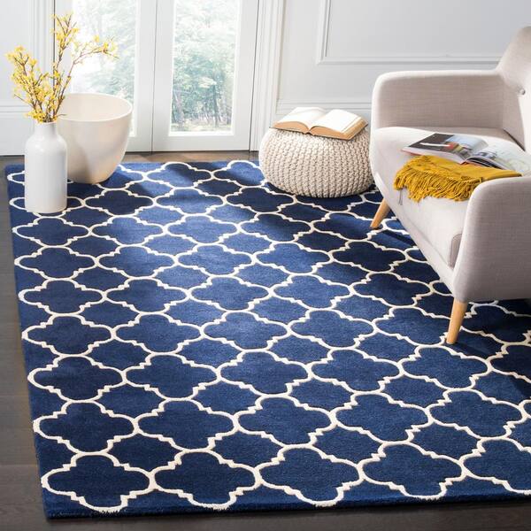 Dark Blue Ivory 6' x 9' Safavieh Chatham Collection CHT750C Handmade Geometric Premium Wool Area Rug Dark Blue Ivory 6' x 9' Safavieh Chatham Collection CHT750C Handmade Geometric Premium Wool Area Rug