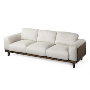 Wendell 94 in. 3-Seat Square Arm Fabric Rectangle Beige and Dark Walnut Oversized Sofa
