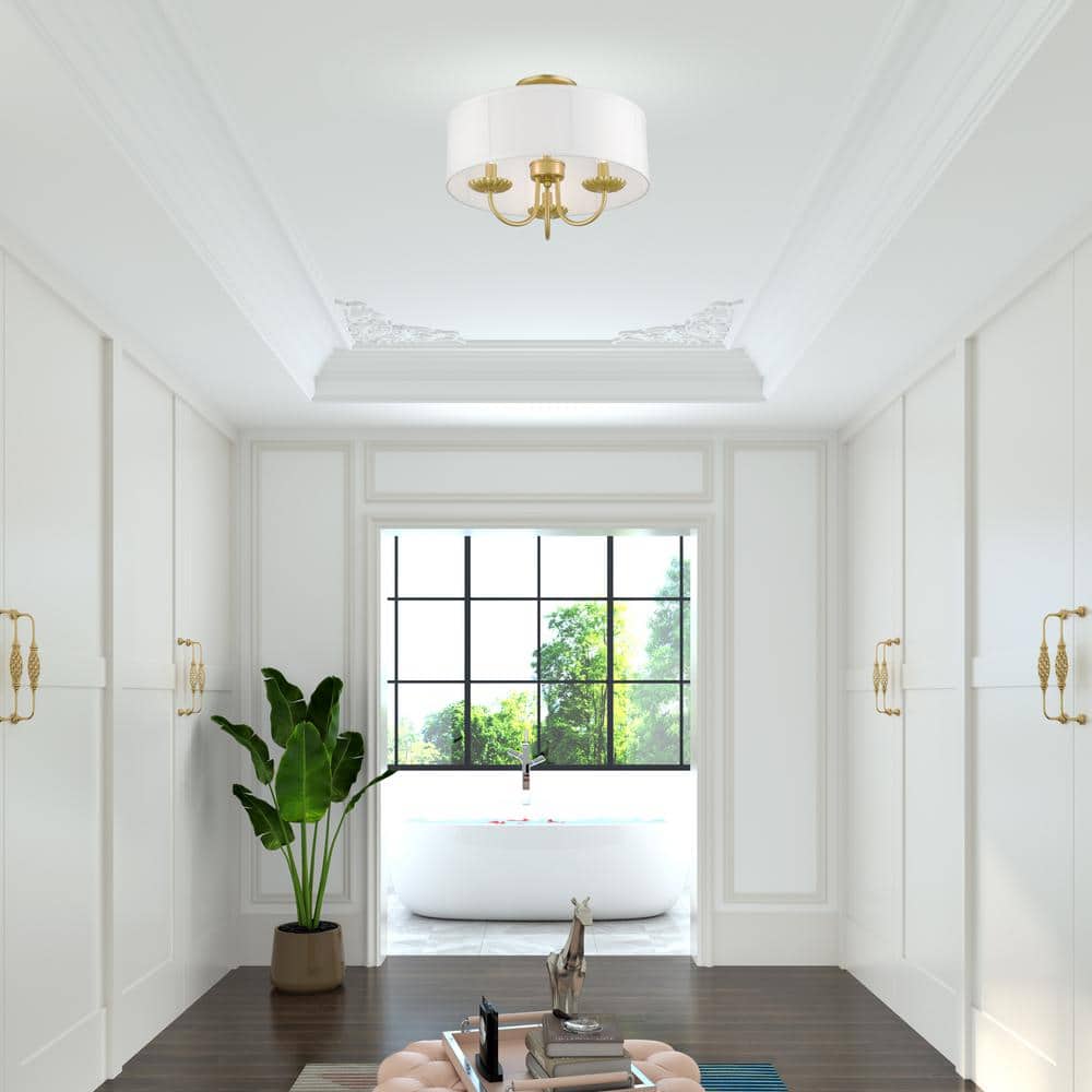 Brookdale Soft Gold 3-Light LED Semi-Flush Drum Light