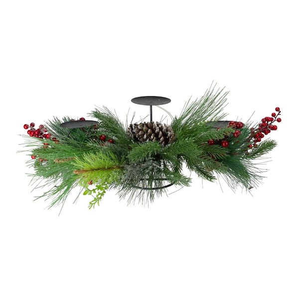 Northlight 32 Iced Leaves and Winter Berries Artificial Christmas Pillar Candle Holder