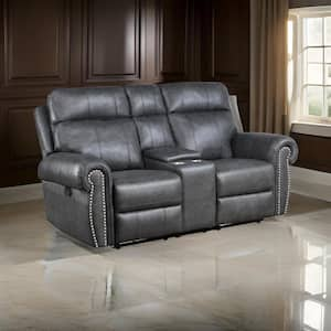 74.5 in. Rolled Arm Faux Leather Rectangle Loveseat Recliner Sofa in Gray