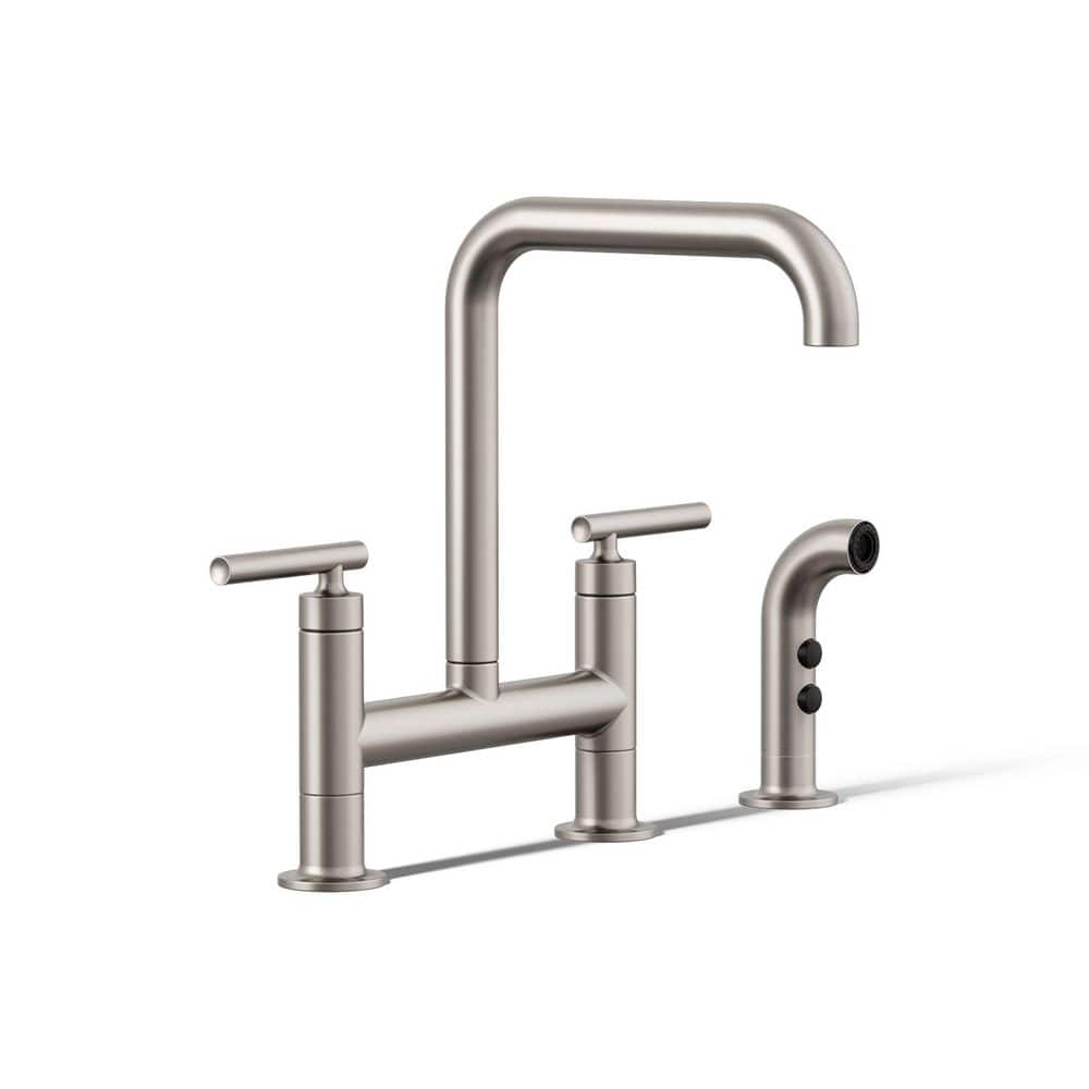 KOHLER Purist 2-Handle Bridge Kitchen Faucet with Side Sprayer in