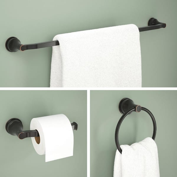 Faryn 3-Piece Bathroom Hardware Set with 18 in. Towel Bar, Toilet Paper Holder, Towel Ring in Oil Rubbed Bronze