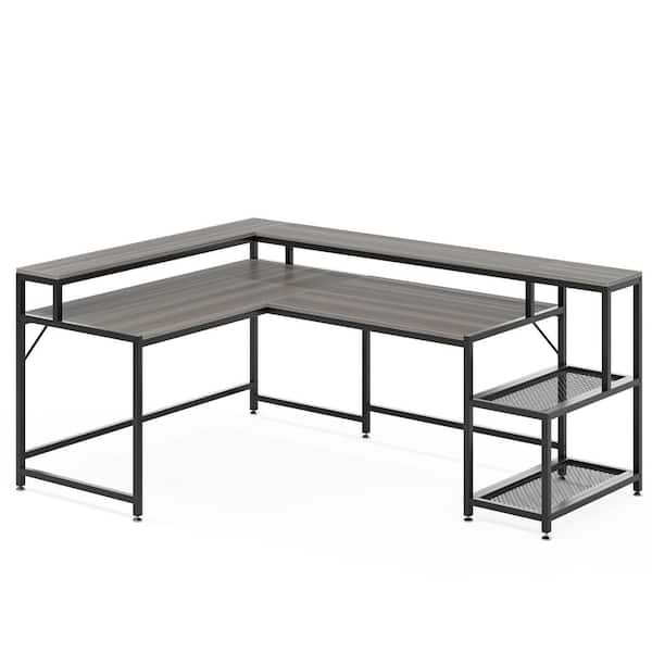 Tribesigns Reversible L Shaped Computer Desk with Monitor Stand, 69 Inch  Large Corner Desk with Storage Shelf, Industrial Computer Table Writing  Desk