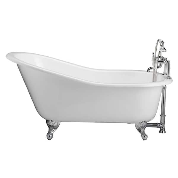 5 ft. Cast Iron Ball and Claw Feet Slipper Tub in White with Polished Chrome Accessories