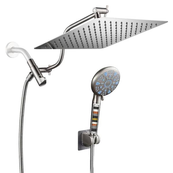 Rainfull 2-in-1 9-Spray Pattern Adjustable Wall Mount Shower Head with Filter 2.5 GPM and Handheld Shower Head in Nickel