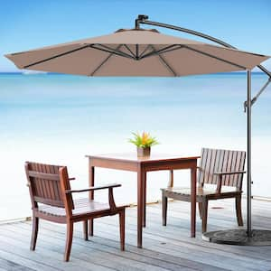 10 ft. Steel Marke Solar LED Umbrella Patio Umbrella in Tan