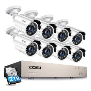 H.265+ 8-Channel 1080p 2TB DVR Security Camera System with 8-Wired Bullet Cameras, White