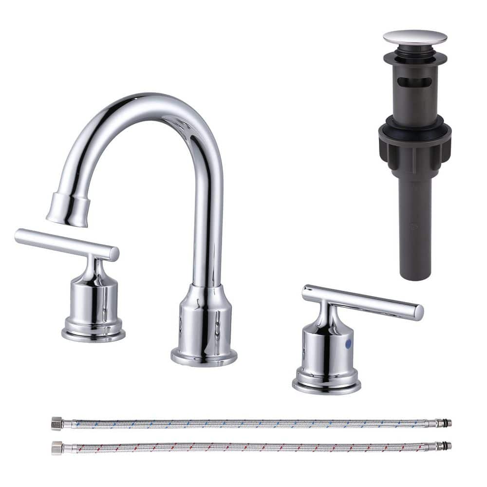 8 in. Widespread Stainless Steel Double Handle Bathroom Faucet with Pop Up Drain and Supply Hoses in Polished Chrome price history on PriceWatchPro