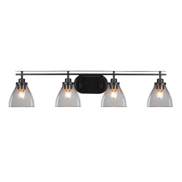 Unbranded Monroe 39.75 in. 4-Light Matte Black Vanity Light with 6.25 in. Clear Bubble Glass Shade No Bulbs Included
