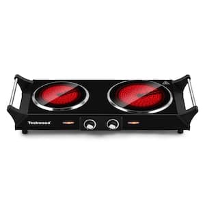 Portable 2-Burner 7.4 in. Infrared Ceramic Black Electric Stove 1800-Watt Hot Plate with Anti-Scald Handles