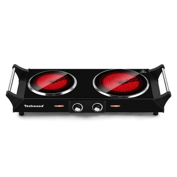 Techwood Electric Stove, Double Infrared Ceramic Hot Plate for Cooking, Two  Control Cooktop Burner, Portable Anti-scald handles Suitable for
