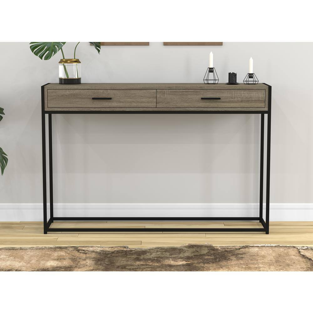Modern 48" Dark Taupe Wood & Metal Console Table with Storage