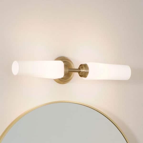 Truby 20.75 in. 2-Light Champagne Bronze Contemporary Bathroom Vanity Light with Satin Etched Cased Opal Glass