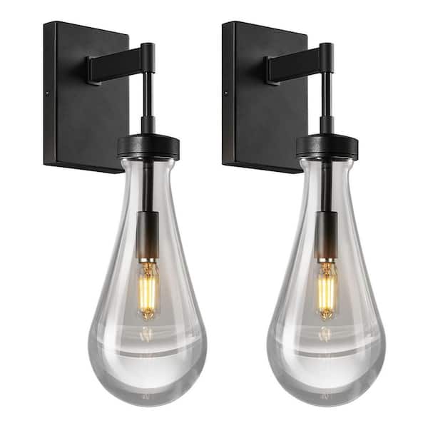 Home Light 4.92 in. 1Light Black Modern Smart Home Raindrop Wall Sconces With Glass Shade, 2Pack