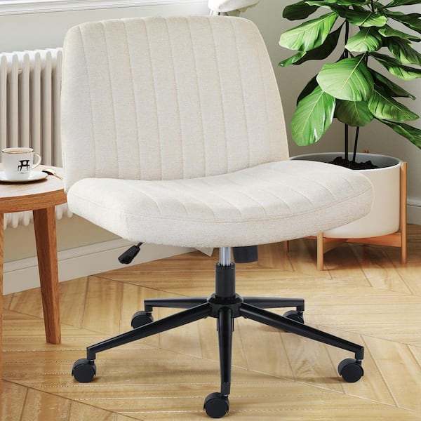 WONDER COMFORT Luxurious Fabric Wide Seat 360° Swivel Adjustable Height Ergonomic Desk Chair in Ivory with Wheels
