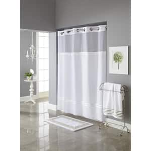 Hookless HBH40PLW05 Beige Plainweave Shower Curtain with Matching Flat  Flex-On Rings and Weighted Corner Magnets - 71 x 74
