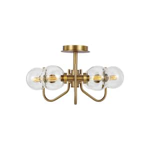 Verne 6-Light Burnished Brass Semi-Flush Mount with Clear Glass Shades