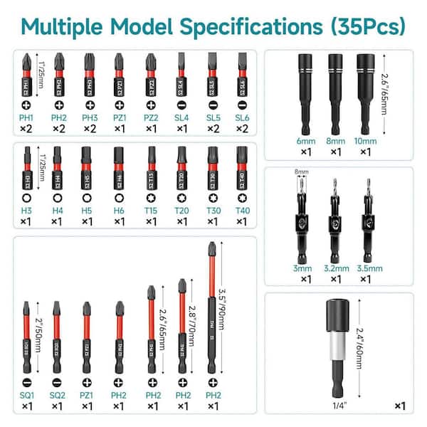 35-Piece Impact Driver Bit and Countersink Set